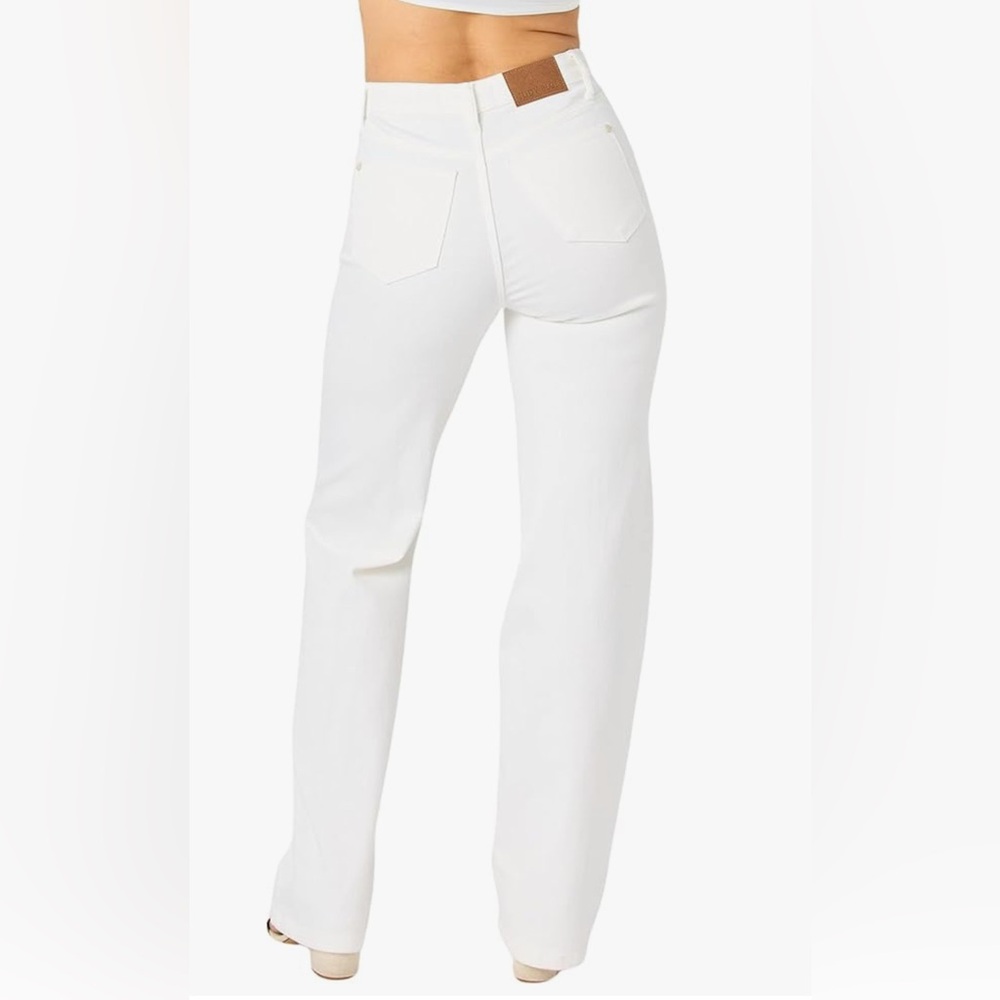 NEW JUDY BLUE braided high waist band wide leg jean in white 28 - Picture 4 of 9